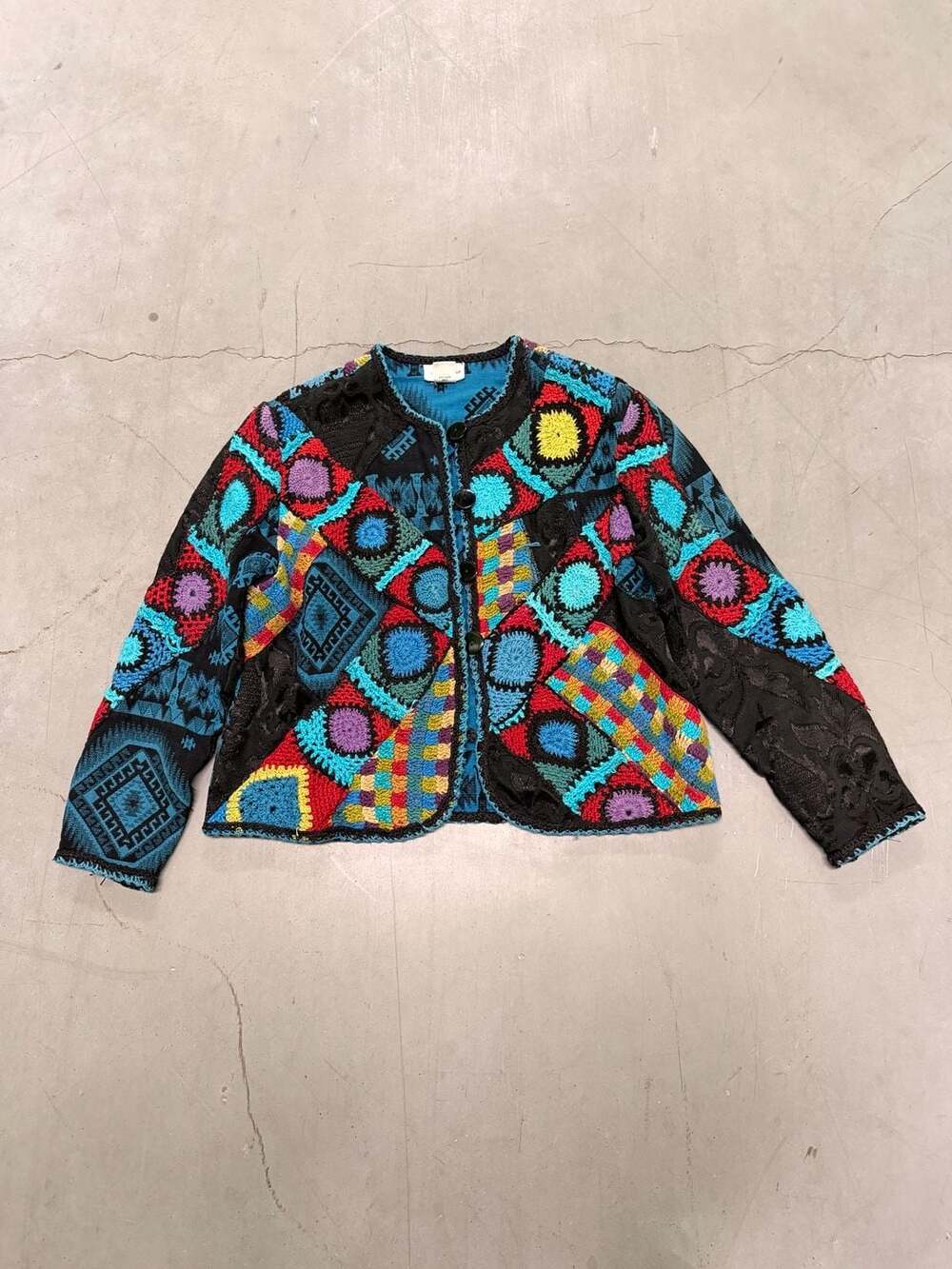 Sandy Starkman Vintage Patchwork Crochet Art to Wear Jacket Size M
